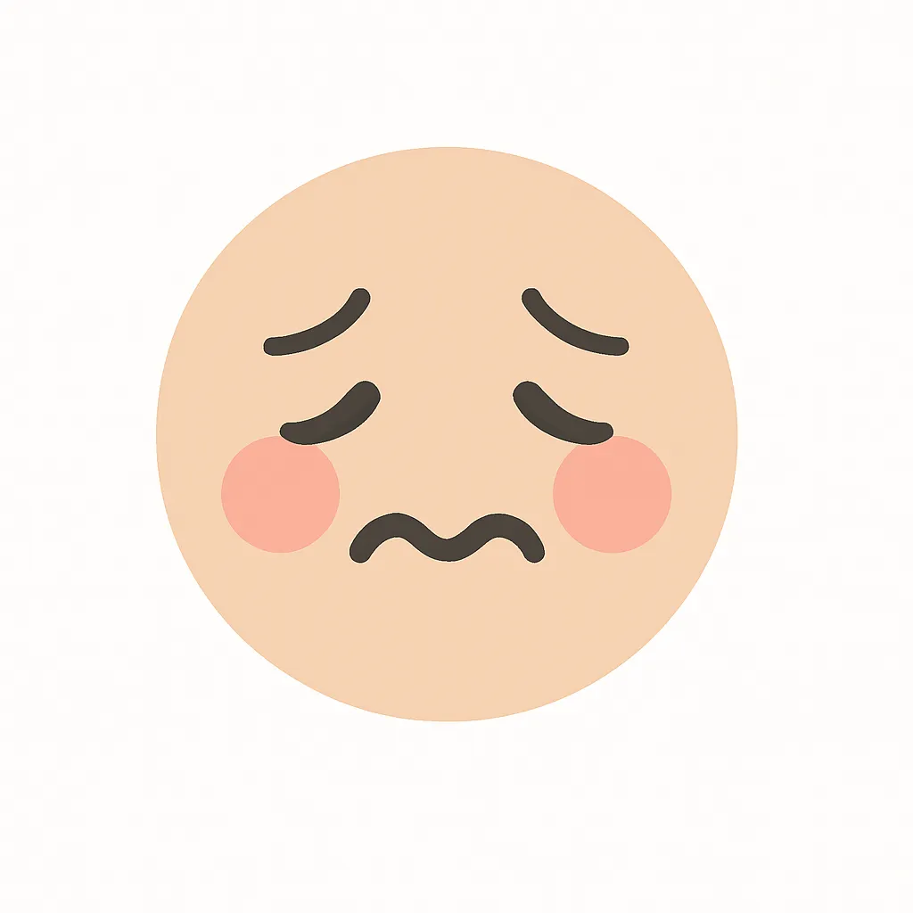 顔文字照れる｜困り顔＋赤いほっぺで、素直になれない照れ隠し感を表現。モジモジした雰囲気がにじみ出るデザイン。