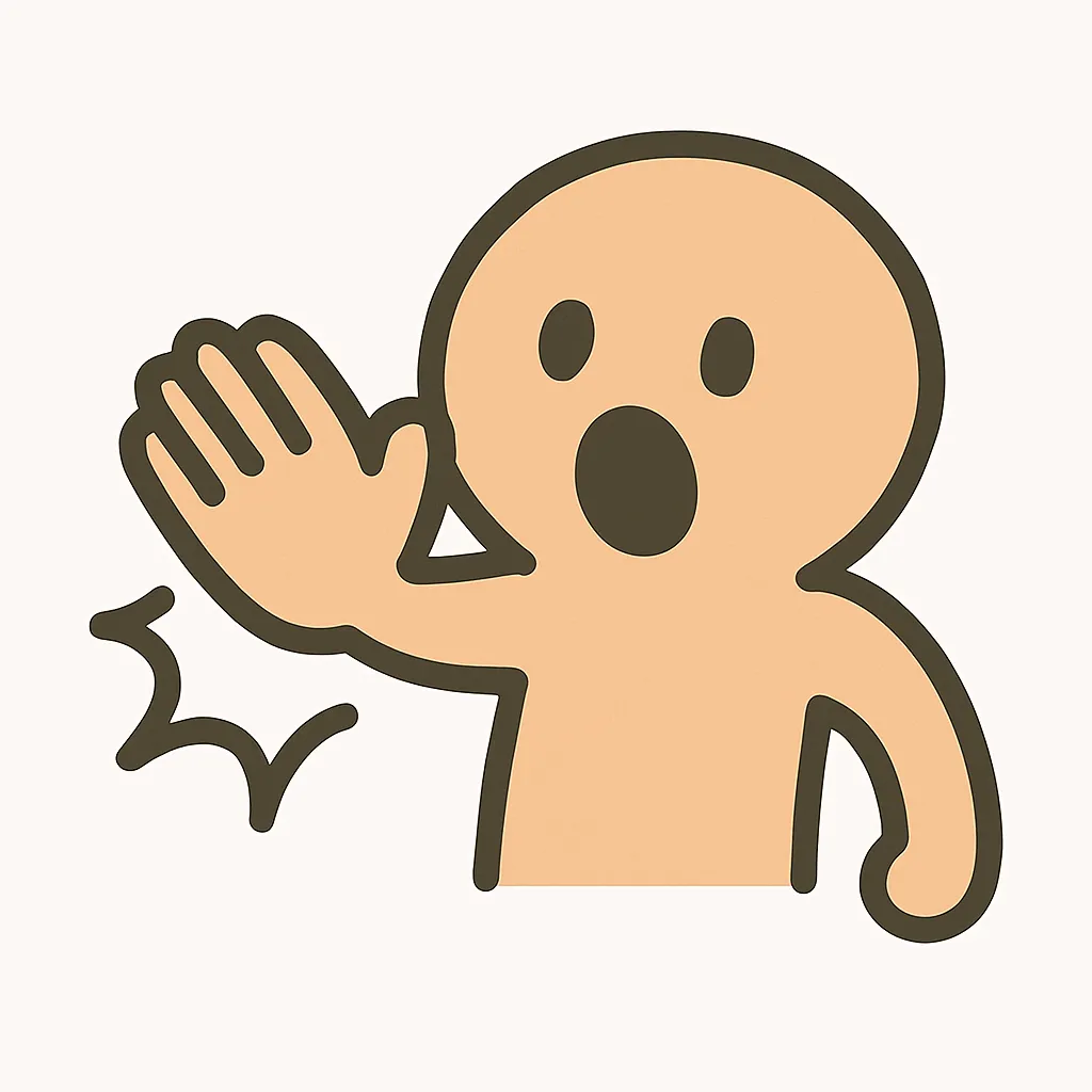 顔文字｜ビンタのキャラクター｜勢いよく手を振るビンタシーンをユーモア満点に描いた顔文字風。オーバーなモーションと効果線が、明快なリアクションを印象づけるデザインです。ASCIIアート： ( ° ͜ʖ͡°)╭∩╮