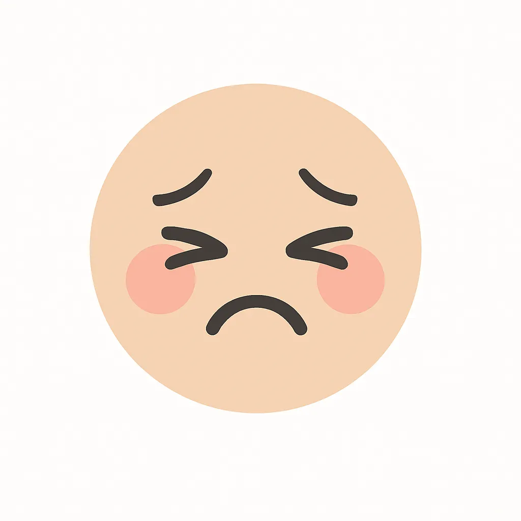 顔文字恥ずかしい｜きゅっと閉じた目と歪んだ口元、濃いめの赤面で「穴があったら入りたい」気持ちを可愛く表現。