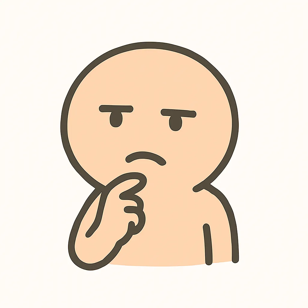 顔文字｜考えるのキャラクター｜あごに手を当てたおなじみの考えるポーズをミニマルに再構成。眉の角度や目線の傾きが、自然な疑問の表情として機能しています。顔文字の典型的動きが光ります。ASCIIアート： (－‸ლ)
