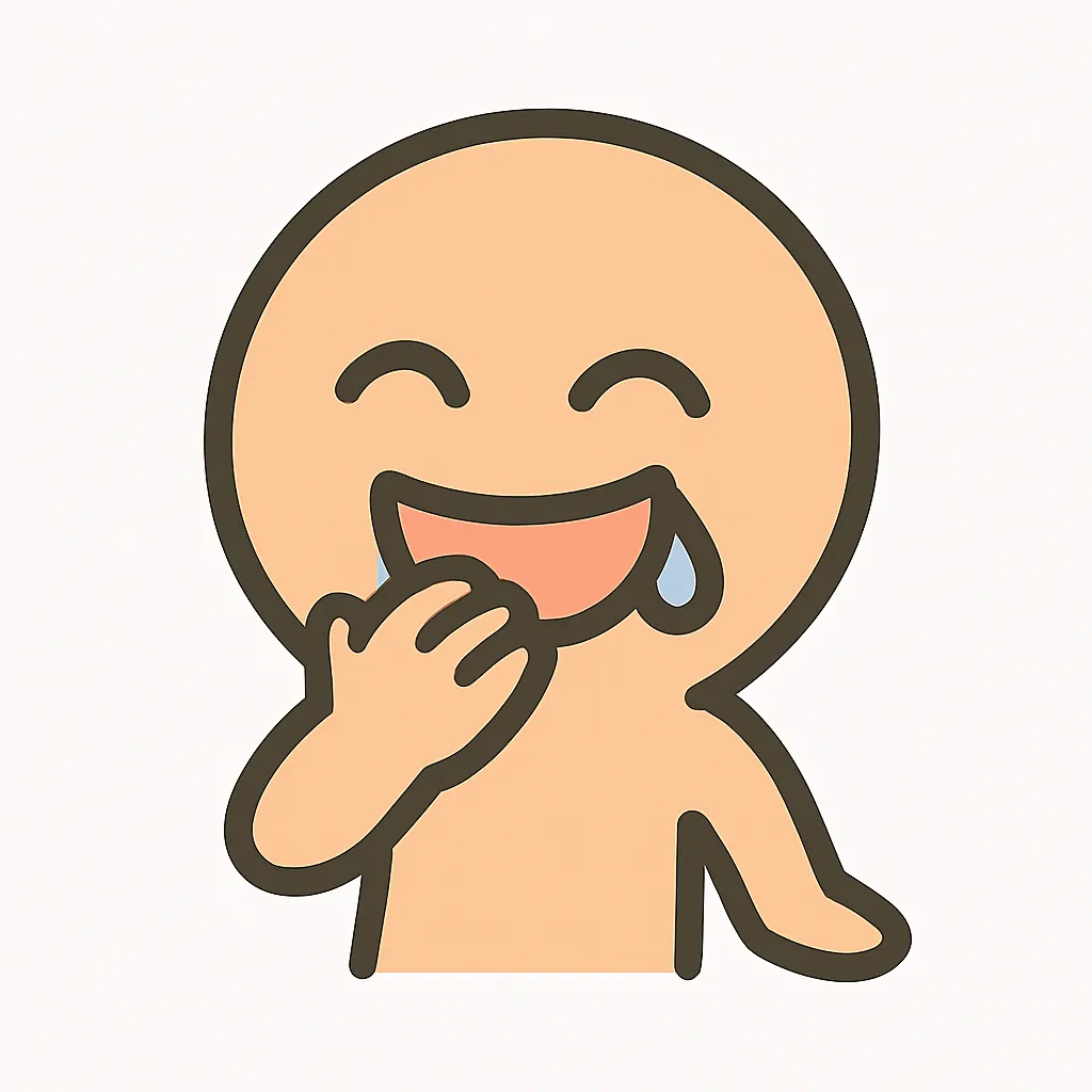 顔文字｜吹き出すのキャラクター｜笑いを堪えきれず吹き出す瞬間を描いたユーモラスな顔文字キャラ。涙と口元の動きが絶妙で、線の太さと位置取りが明るさを強調しています。ASCIIアート： (*≧▽≦)ﾉｼ))