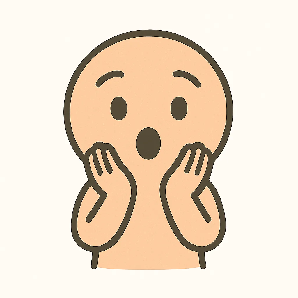 顔文字｜キャーのキャラクター｜驚きと恐怖が混ざった瞬間をとらえた顔文字デザイン。手を頬に添えたポーズと見開いた目が、シンプルながら強い感情を伝えます。輪郭もポップな印象です。ASCIIアート： ヽ(ﾟДﾟ)ﾉ