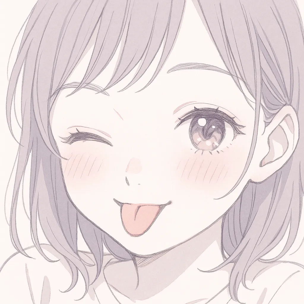 てへぺろ顔文字｜ぺろっと舌を出して、ちょっぴり照れ笑いの「てへぺろ」表情を再現。(・ω<) のようなウィンクとセットで、ゆるくてかわいらしい雰囲気に包まれています。チークも強めに入れて、いたずら心がにじむ一枚に。