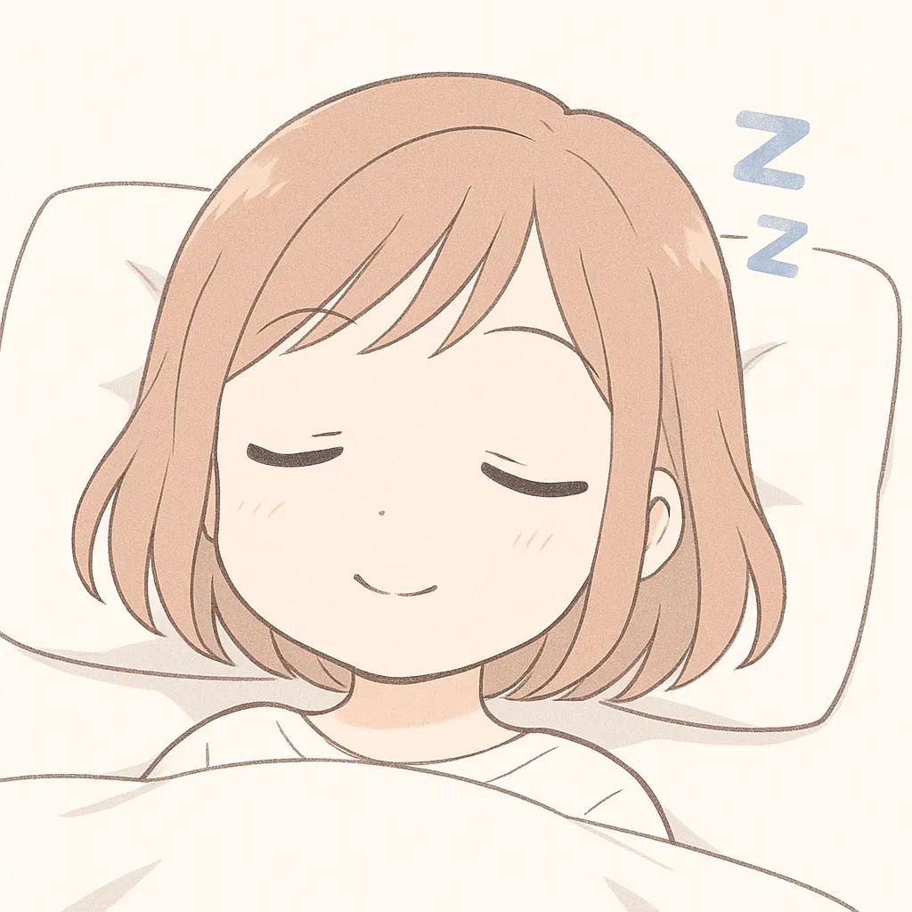 顔文字スヤァな女の子｜スヤァと安らかに眠る様子が柔らかい色調で表現されており、見ているだけで癒やされる。( ´ρ｀)。o ○