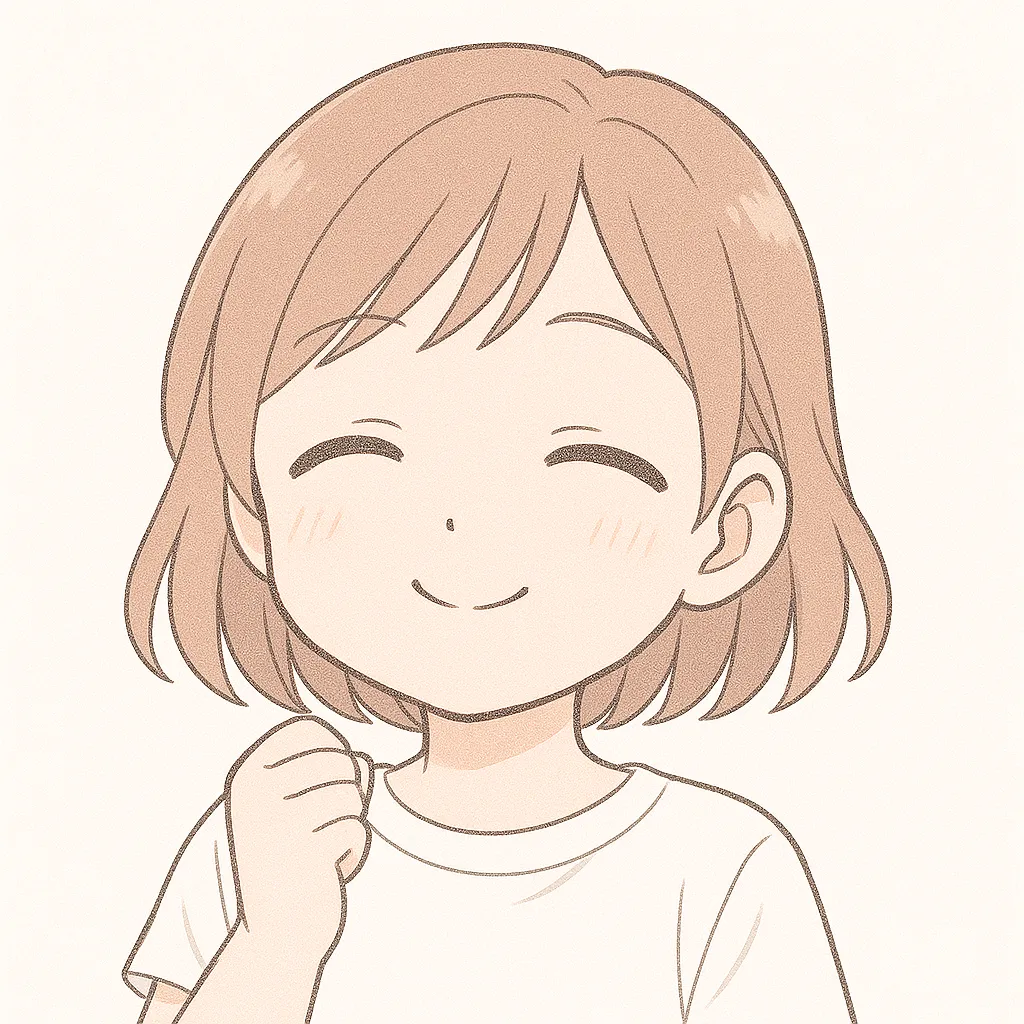顔文字うんうんな女の子｜うんうんとうなずくような笑顔が微笑ましい。繊細な陰影で温かみのある印象に仕上がっている。(＾∇＾)