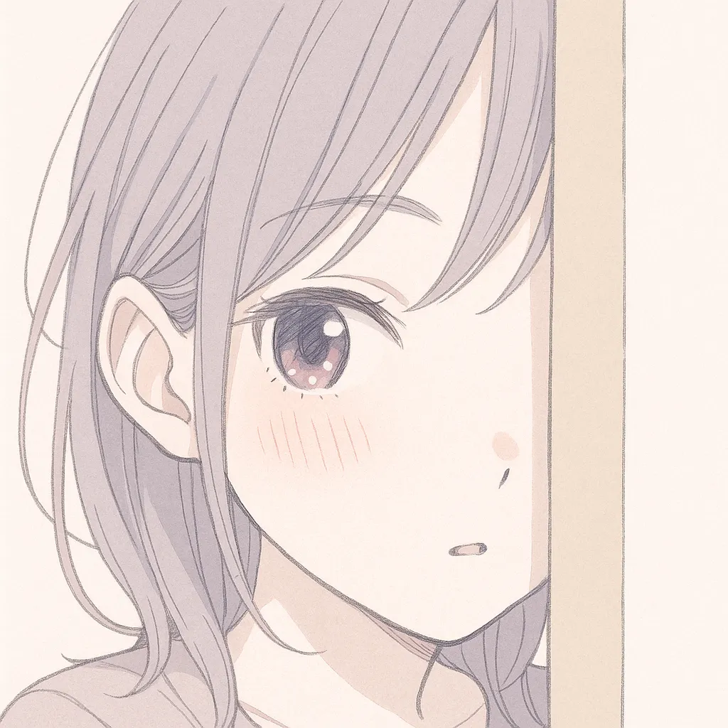 チラッ顔文字｜視線だけをそっとこちらに向けた「チラッ」の瞬間を切り取りました。目線は (¬‿¬ ) のように控えめだけど、どこか意識しているような表情。淡い線と光の中に、ちいさな気配が静かに描かれています。