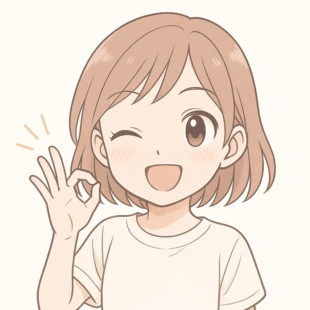 顔文字了解な女の子｜OKサインとウィンクで了解の意思を元気よく表現。明るい色調と元気な構図でポジティブな印象に。(๑•̀ㅂ•́)و✧
