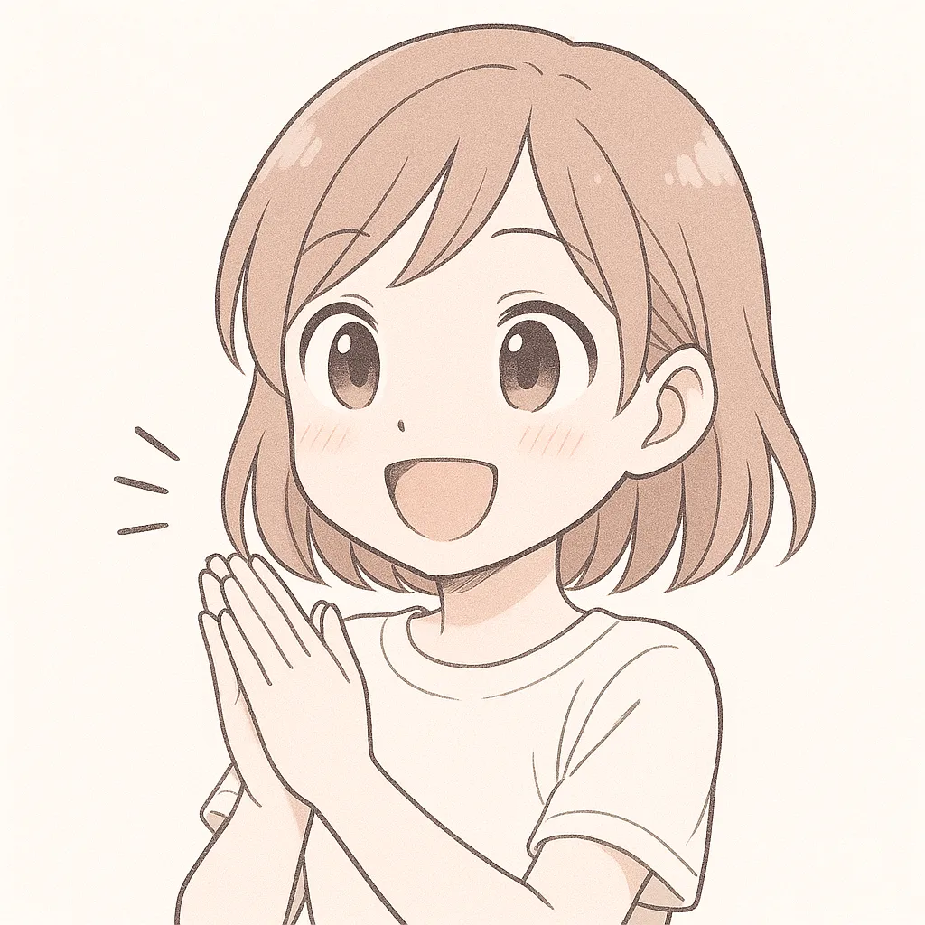 顔文字拍手な女の子｜ぱちぱちと拍手する動作が、賛同や応援の気持ちを明るく伝えてくれる。柔らかい丸みのある描線が特徴。(´∀｀)ﾉﾞ
