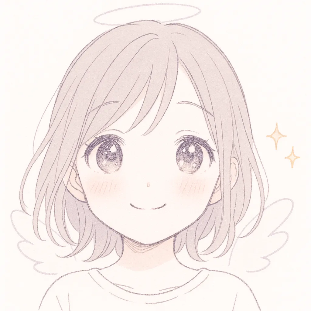 天使顔文字｜透明感のある瞳と優しい微笑みを持った「天使」モチーフです。(*´∀｀*)ﾉ｡+ﾟ *｡ のように、穏やかで包み込むような気配と、ふんわりとした淡い光をまとった表情に仕上げました。優しさを感じる空気感が魅力です。