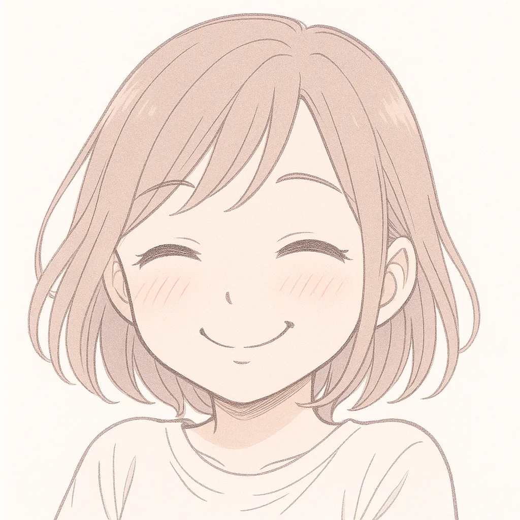 顔文字うふふな笑顔の女の子 (´∀｀*)｜淡いトーンと繊細な線画で描かれた女の子が、うふふという雰囲気を全開にしたほほえみを浮かべています。見ているだけで心が和むような可愛らしさが特徴のアスキーアート風イラストです。参考AA：( ´∀｀)