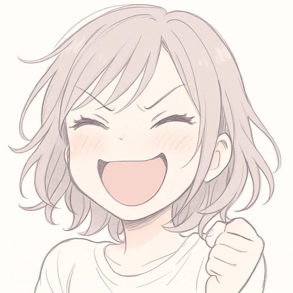 顔文字プギャーな女の子 m9(^Д^)｜笑いをこらえきれず叫ぶように笑う女の子がプギャーを表現。力強く描かれた口元と拳が、思いきり笑う感情の勢いを感じさせます。参考AA：m9(^Д^)