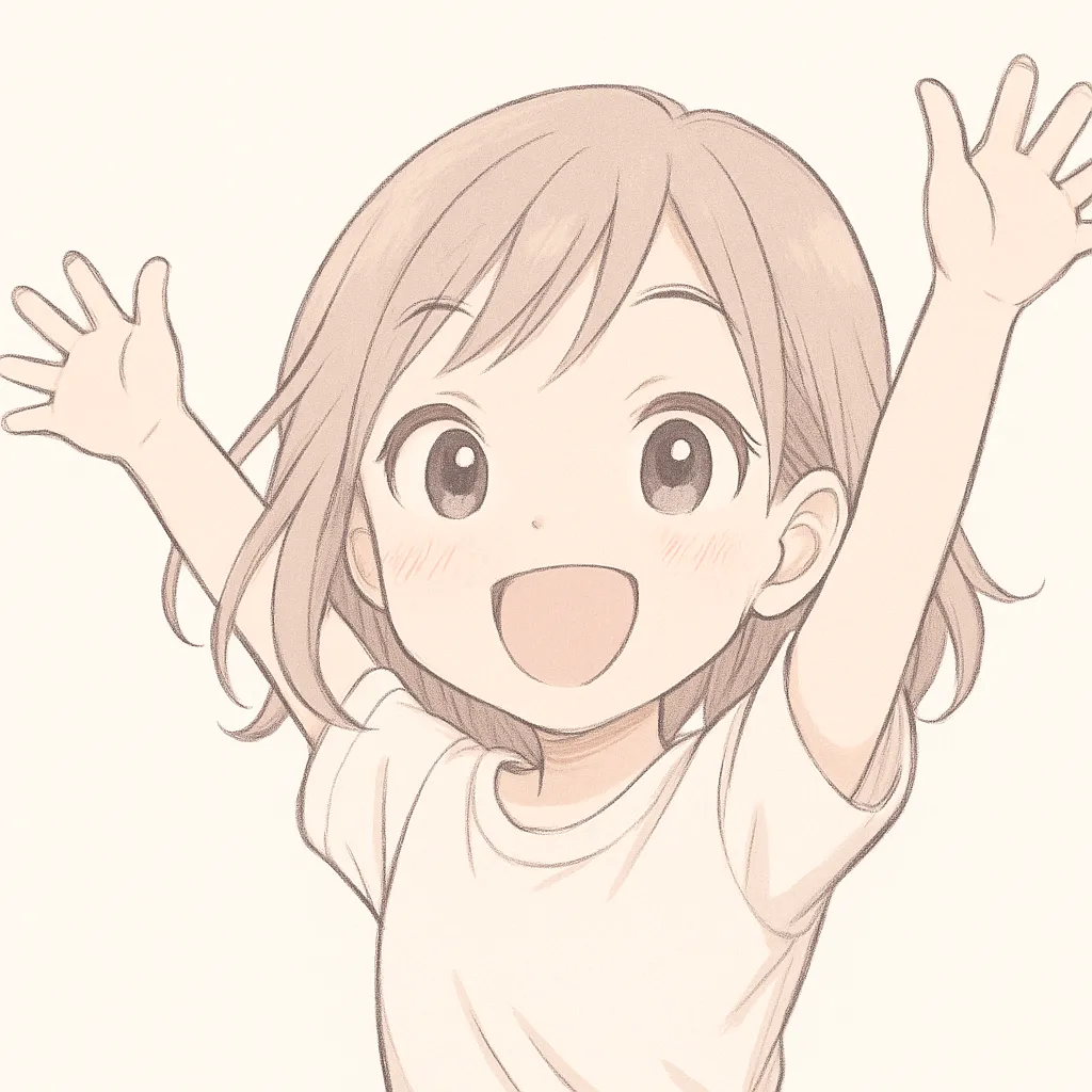顔文字わっしょいな女の子 (＾▽＾)｜元気よく両手を広げた女の子が、わっしょいという掛け声が聞こえてきそうな躍動感ある姿に仕上がっています。明るく元気な印象を与える絵柄です。参考AA：(＾▽＾)
