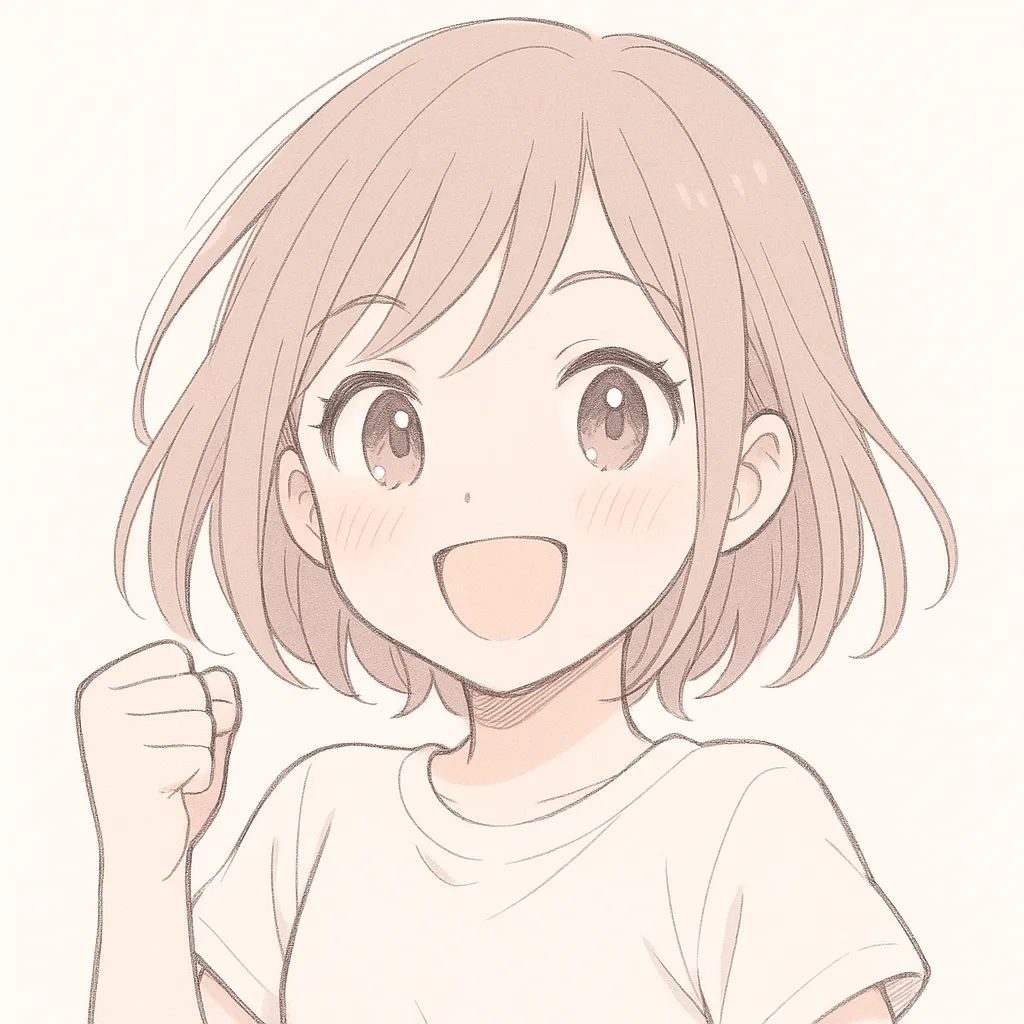 顔文字頑張る女の子 (ง •̀_•́)ง｜拳を握って前向きな表情を見せる女の子が、頑張る気持ちを全身で表しています。やわらかいタッチながら芯のある意志が伝わるイラストです。参考AA：(ง •̀_•́)ง