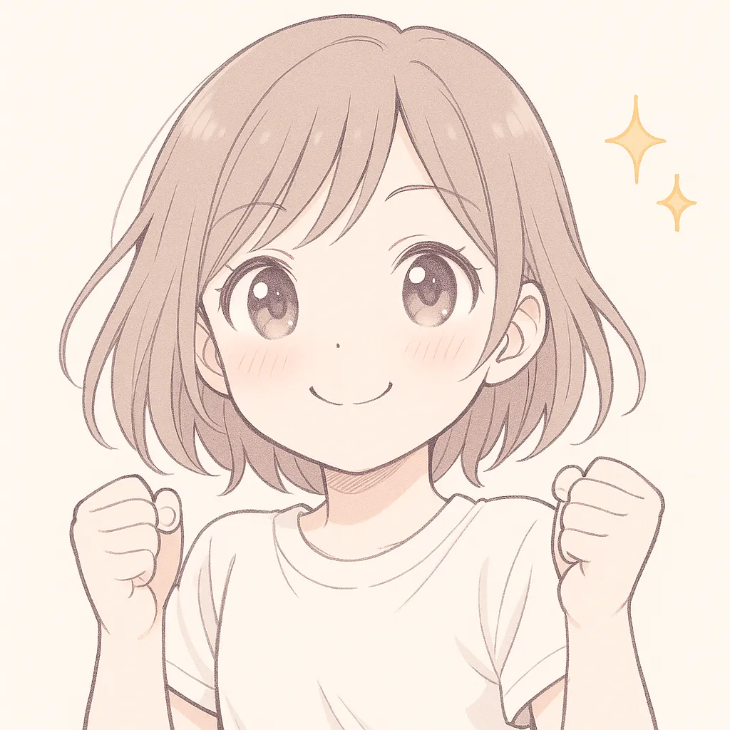 顔文字応援する女の子 p(´∇｀)q｜控えめな笑顔とキラキラした瞳が、女の子の真心こもった応援を物語っています。シンプルながら力強く背中を押してくれる雰囲気です。参考AA：p(´∇｀)q