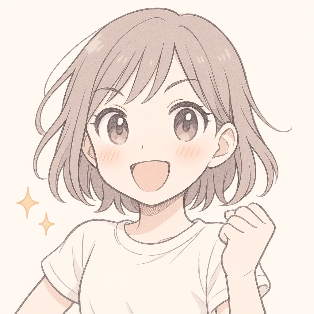 顔文字ファイトな女の子 ( •̀ᄇ•́)ﻭ✧｜片手の拳と輝く表情で、女の子がファイトの気持ちを届ける姿を描いています。清潔感のあるパステル調の色合いが前向きな気分を演出します。参考AA：( •̀ᄇ•́)ﻭ✧