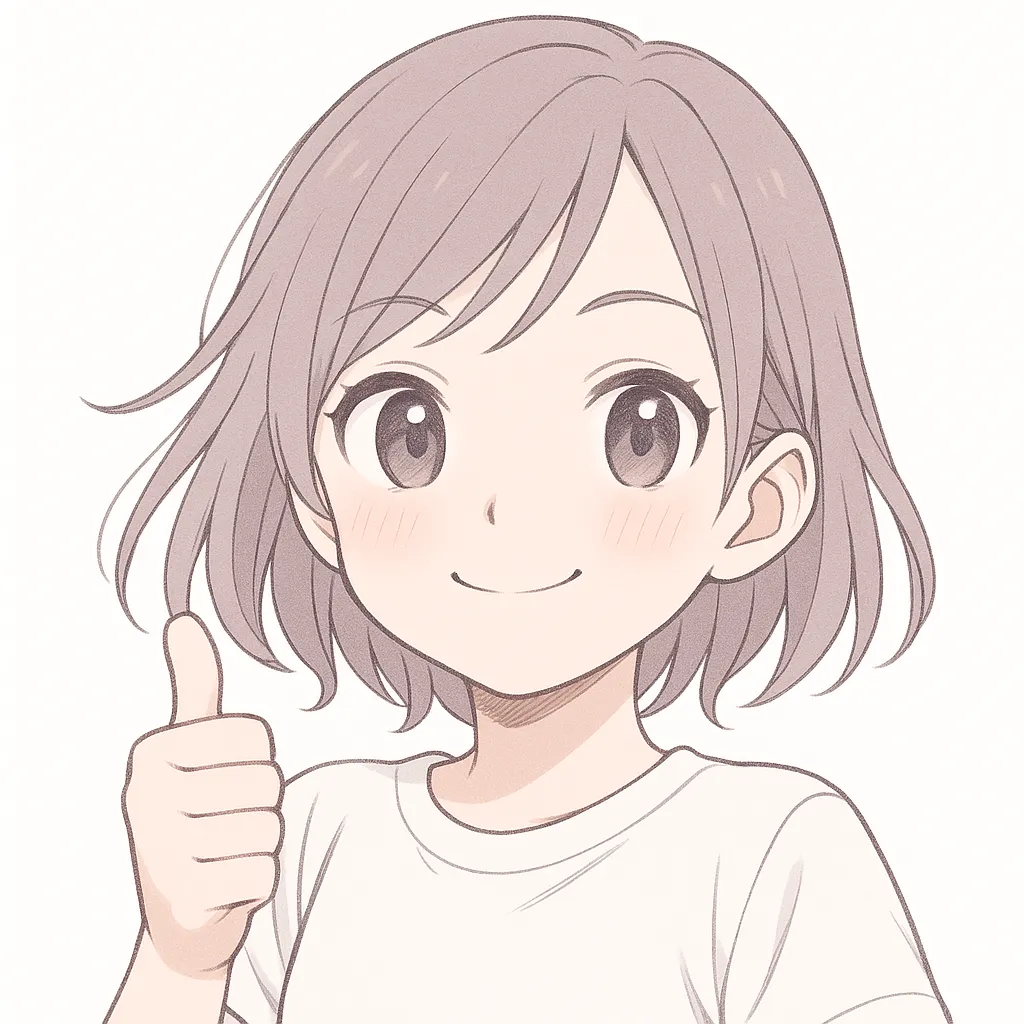 顔文字グッ女子｜白Tシャツ姿の女の子が笑顔で親指を立てる姿が印象的。ニヤリと自信をのぞかせる温かなタッチが魅力。 ( •̀∀•́ )b