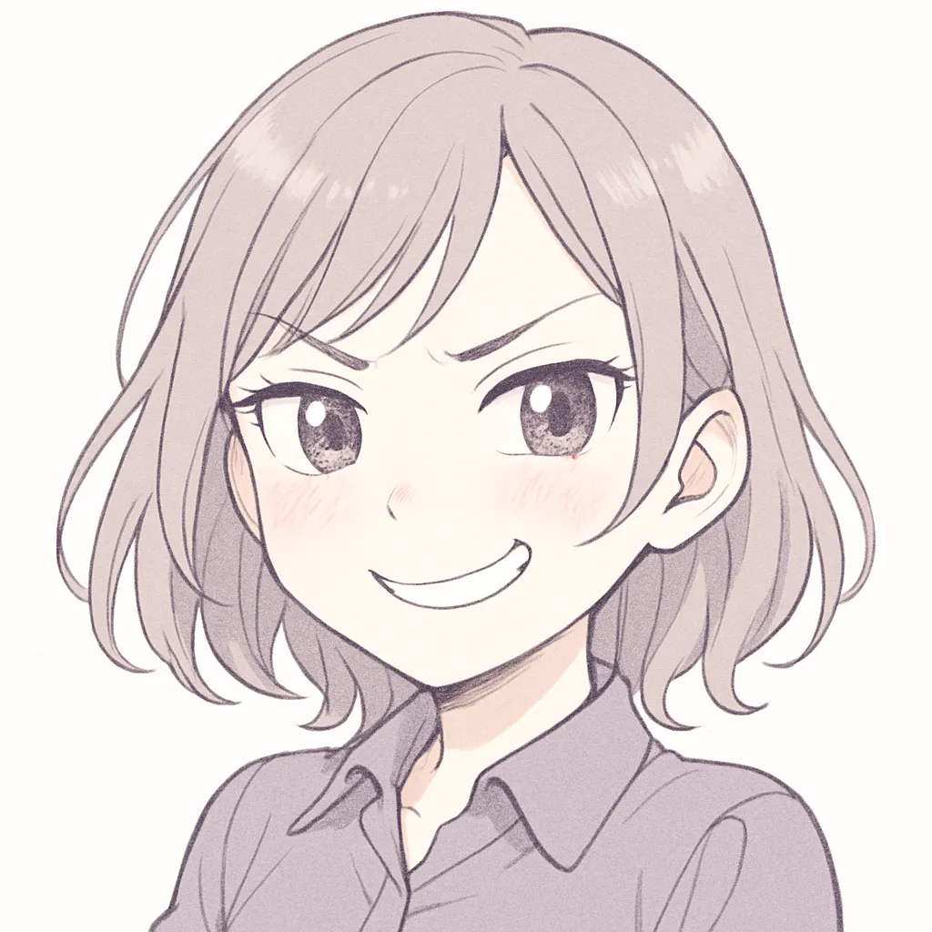 顔文字ドヤ顔女子｜勝ち気な笑顔と自信に満ちた目元が印象的なドヤ顔女子。ドキドキを超えてテンション高めな印象に仕上がっている。 (￣ー￣)