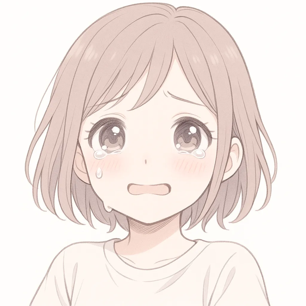 顔文字ウルウル女子｜今にも涙がこぼれそうなウルウルとした瞳が切なさを誘う。淡い色づかいが胸に沁みる、繊細な感情表現が光る作品。 (｡•́︿•̀｡)