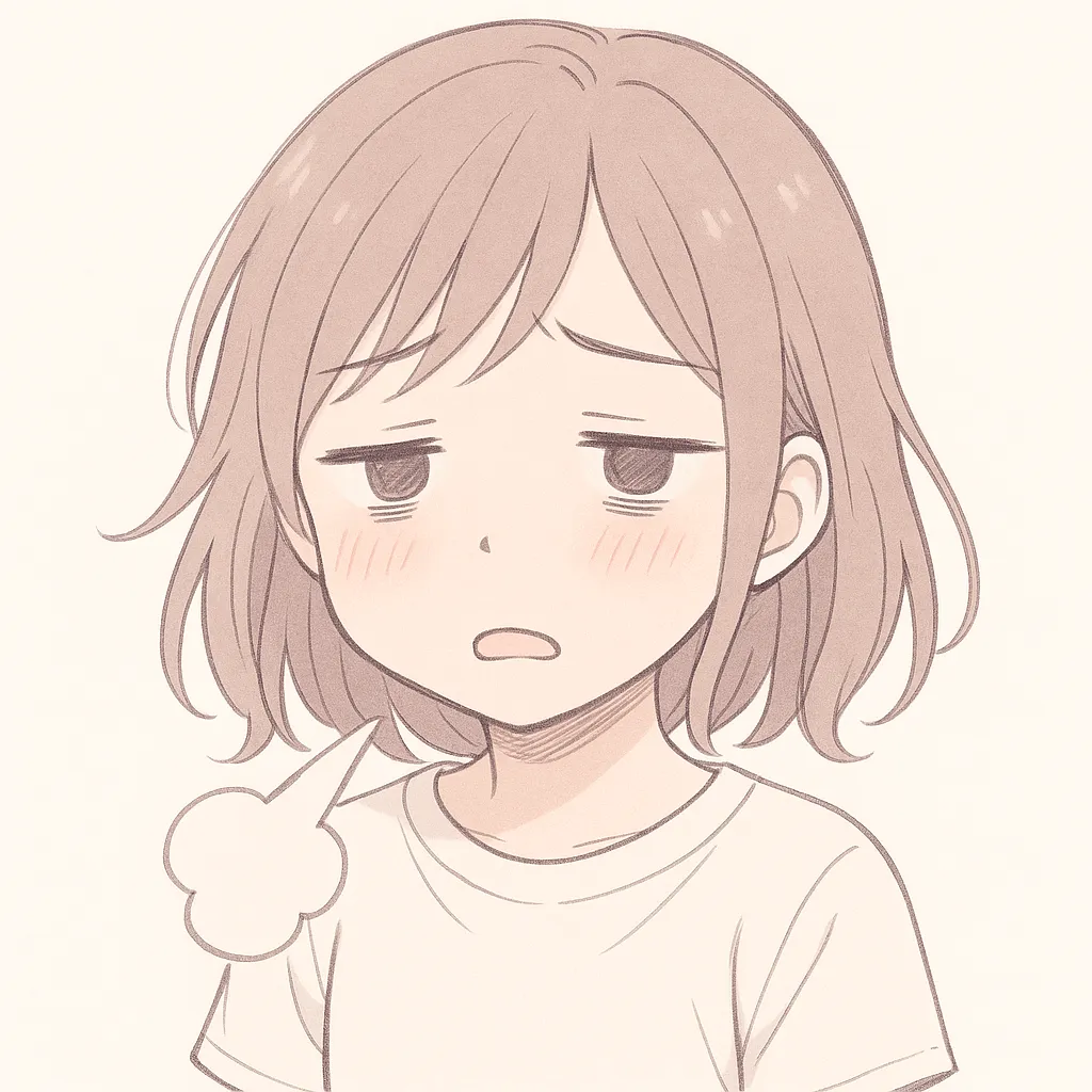 顔文字疲れた女子｜目がとろんとした表情とため息マークが特徴的。ふっと漏れた声にプギャーすら出ない疲労感がにじむ。 (×_×)