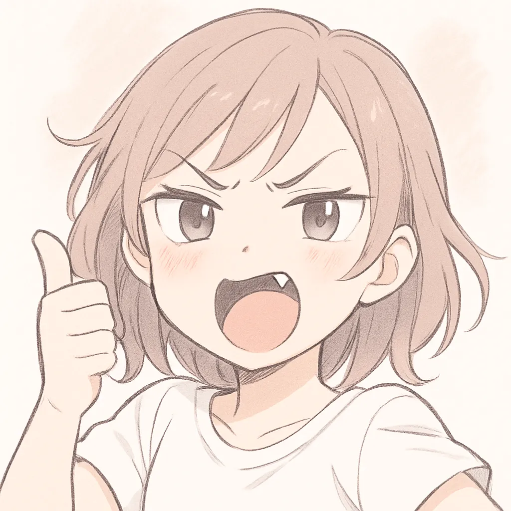 顔文字煽り女子｜鋭い目つきと大きな口で煽るように叫ぶ女の子。ニヤリと勝ち誇るような勢いと迫力が画面いっぱいに広がる。 (｀∀´)