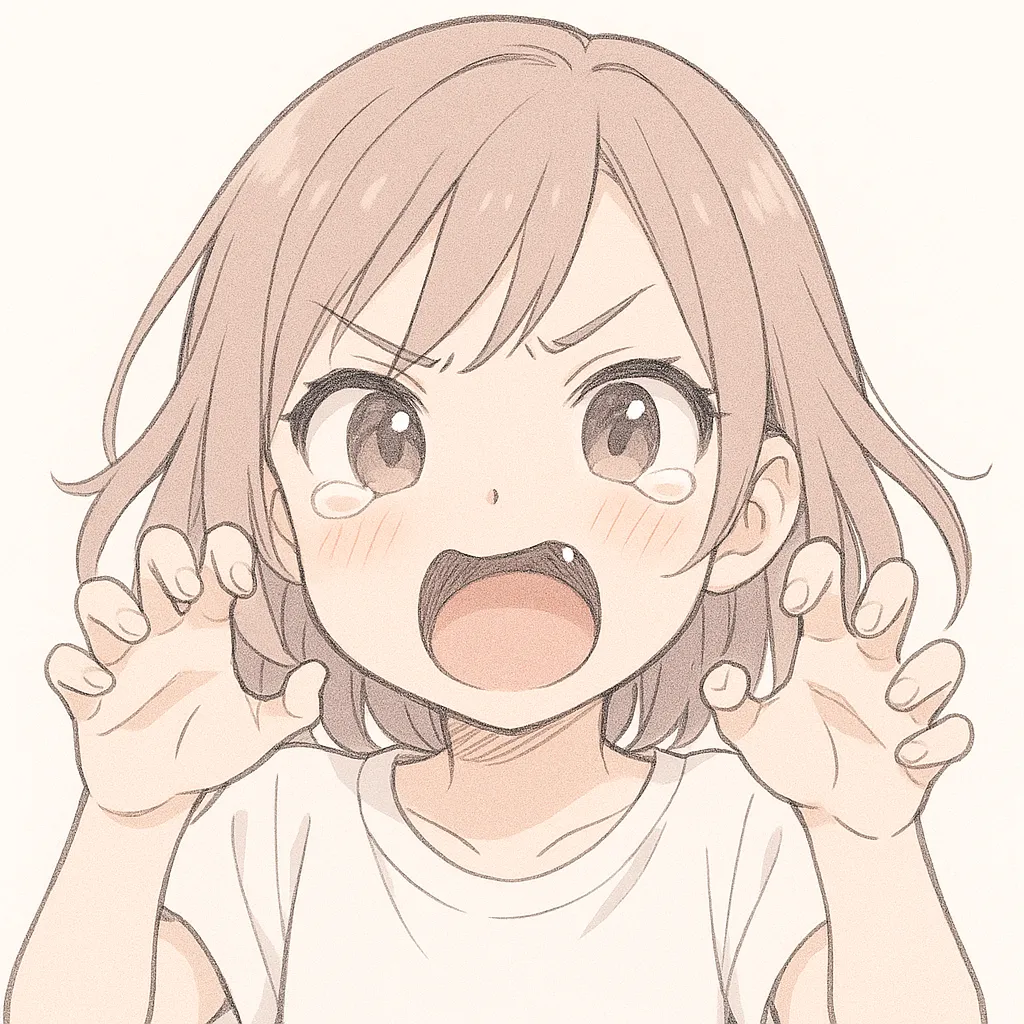 顔文字ガオー女子｜手を広げてガオーと威嚇する姿が可愛らしくも迫真。涙目とのギャップが魅力的な表現になっている。 (≧Д≦)