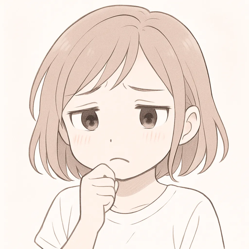顔文字困る女子｜眉を下げて視線を泳がせるような困り顔が印象的。相手の反応にしゅんとなっているような雰囲気が漂う。 (´･ω･`)