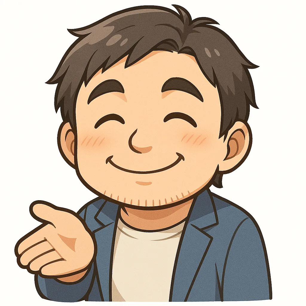 どうぞおじさん（顔文字：( ´ ▽ ` )っ）｜手を差し出して穏やかに笑うどうぞおじさんのアスキーアート風イラスト。優しい色調と丁寧な仕草が印象的で、親切な気持ちや譲るシーンにぴったりのデザインです。( ´ ▽ ` )っ