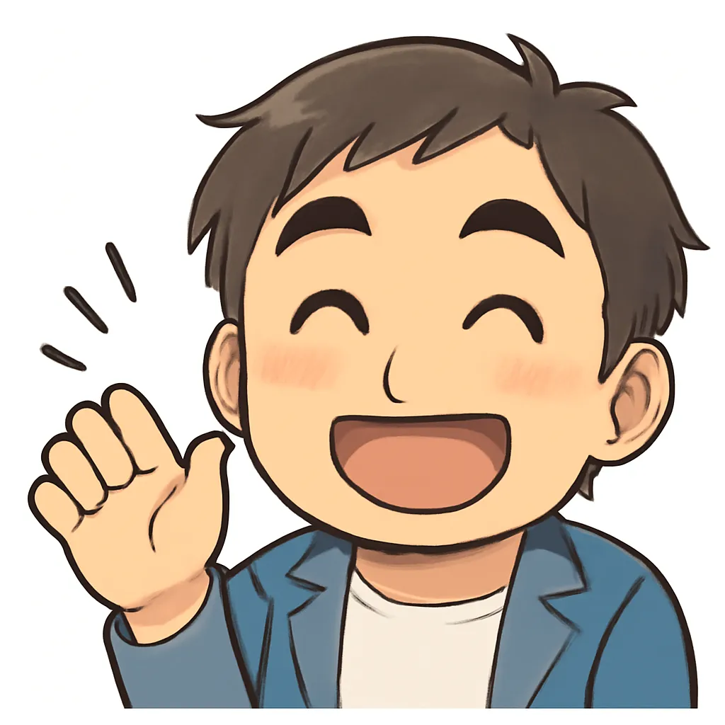 はーいおじさん（顔文字：(・∀・)ノ）｜元気よく手を挙げているはーいおじさんのアスキーアート風イラスト。活発な表情と動きのあるポーズで、返事やリアクションの場面を楽しく演出します。(・∀・)ノ