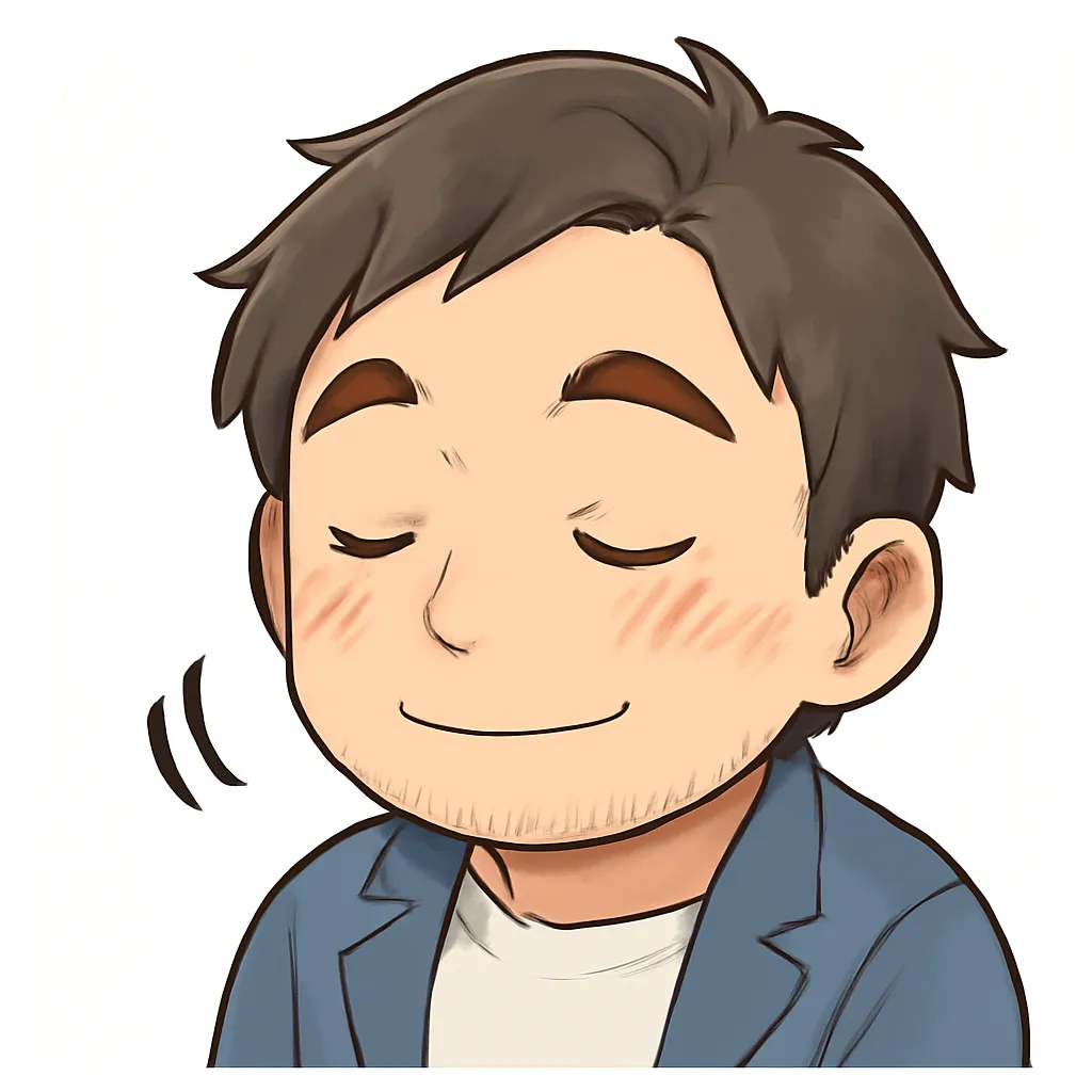 うなずくおじさん（顔文字：( ´-｀).｡oO）｜目を閉じてゆっくりうなずくうなずくおじさんのアスキーアート風イラスト。落ち着いた雰囲気で相手の言葉に共感や納得を示すシーンにぴったりのデザインです。( ´-｀).｡oO