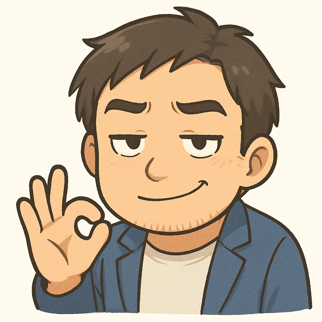 それなおじさん（￣▽￣）b｜それな！とOKサインで共感を示すおじさん。キメ顔がどこか照れくさく、頼れる雰囲気も感じられます。参考：（￣▽￣）b