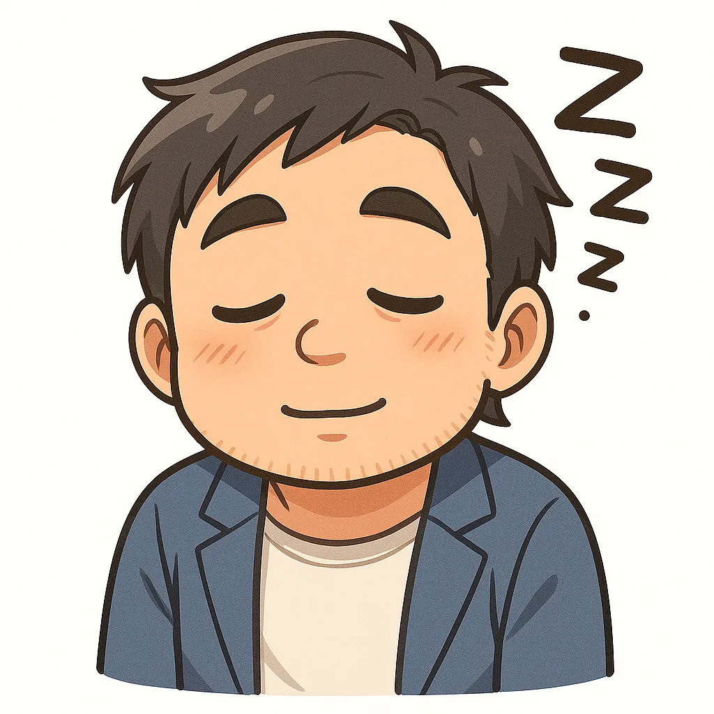 スヤァおじさん（-ω-）｜スヤァと心地よい眠りについたおじさん。微笑むような表情で、見ているこちらも癒されるモチーフです。参考：（-ω-）