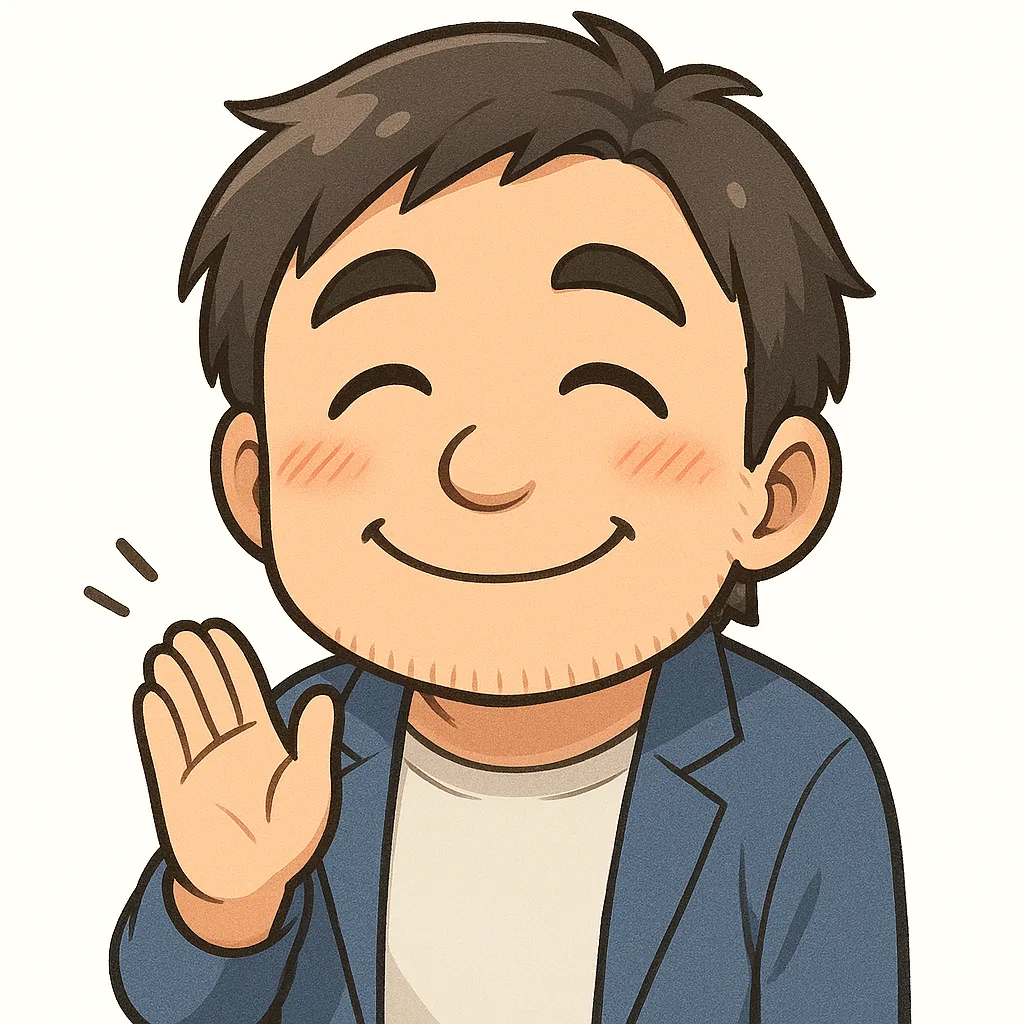 よろしくおじさん（顔文字：(｀・ω・´)ゞ）｜手を挙げて軽く会釈するよろしくおじさん。安心感のある笑顔と落ち着いたしぐさが魅力です。参考：(｀・ω・´)ゞ