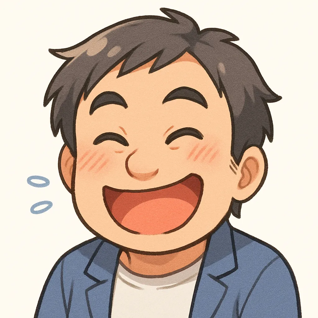 笑うおじさん（顔文字：(＾▽＾)）｜開放的な笑顔がまぶしい「笑う」おじさん。目を細めた満面の表情が、心からの楽しさやうれしさを素直に伝えてくれます。参考：(＾▽＾)