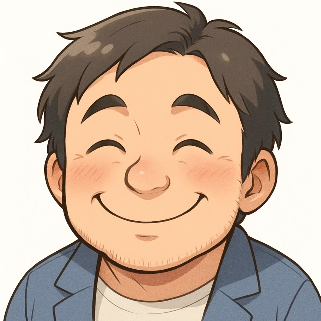 嬉しいおじさん（顔文字：(＾▽＾)）｜満面の笑みで心からの喜びを表す嬉しいおじさん。丸みのある輪郭と優しい笑顔が、見る人にも幸せを届ける。参考：(＾▽＾)