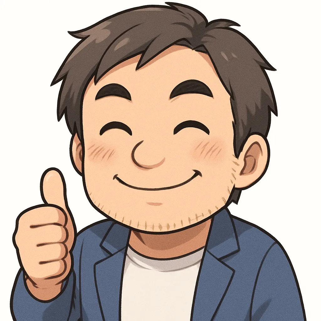 いいねおじさん（顔文字：b(￣▽￣*)）｜親指を立ててにっこりと笑ういいねおじさん。やさしい表情とあたたかい雰囲気が安心感を与えてくれる一枚。参考：b(￣▽￣*)