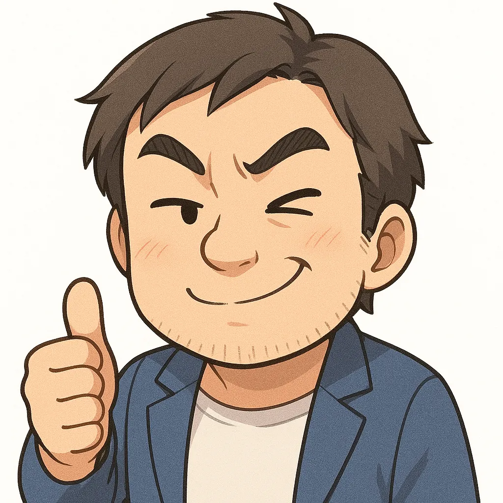 グッおじさん（顔文字：d(≧▽≦*)）｜ウィンクしながら親指を立てるグッおじさん。ちょっとお茶目で頼れる雰囲気がにじむ表情がポイント。参考：d(≧▽≦*)