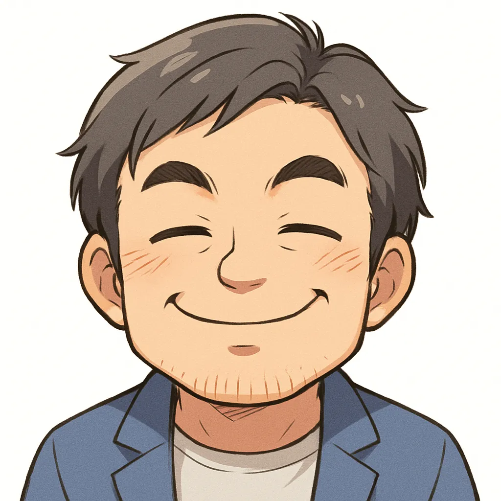 ドヤ顔おじさん（顔文字：(￣ー￣)）｜自信満々の微笑みを浮かべるドヤ顔おじさん。控えめな表情ながらも、内に秘めた得意げさを伝える。参考：(￣ー￣)