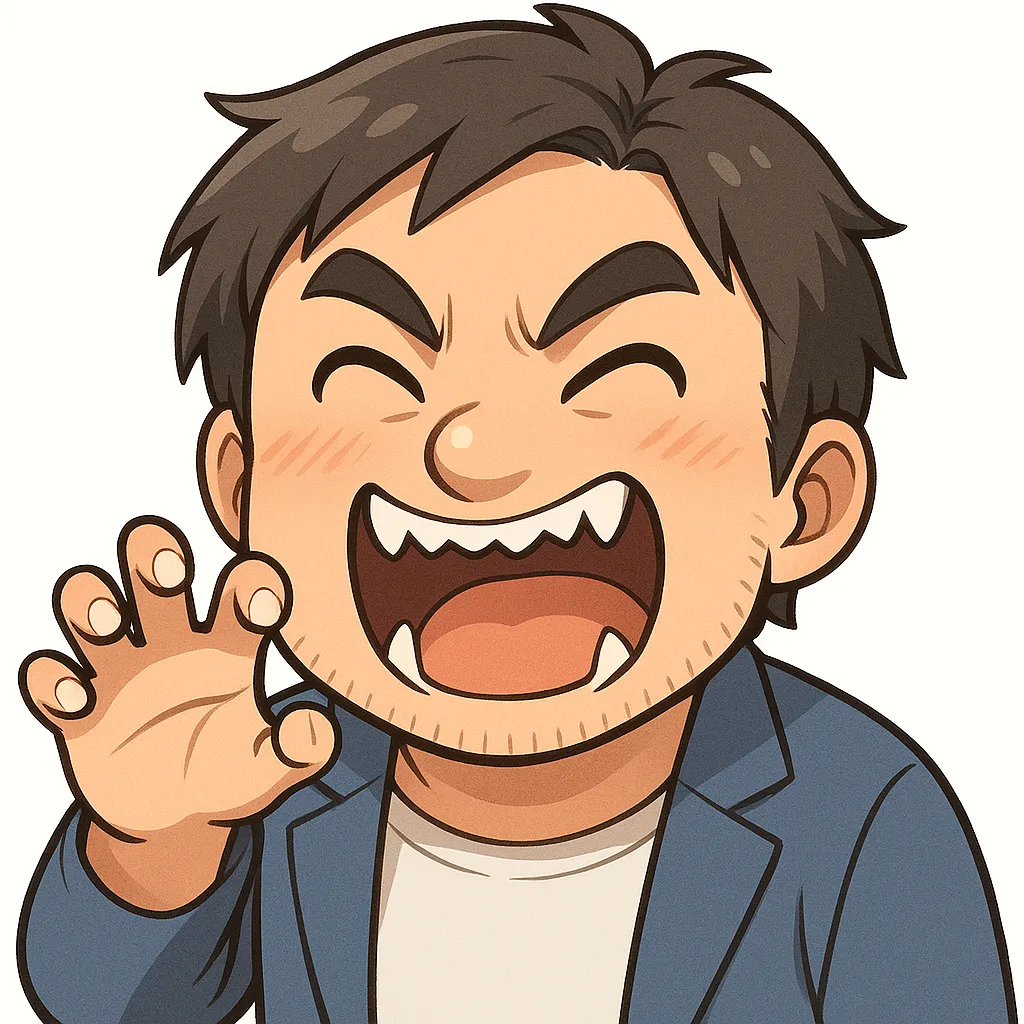 がおーおじさん（顔文字：╰(°ㅂ°)╯）｜がおーおじさんは両手を広げて獰猛（どうもう）なポーズ。けれどどこか愛嬌のある表情が、モチーフ名らしいかわいい怖さを演出しています。参考：╰(°ㅂ°)╯