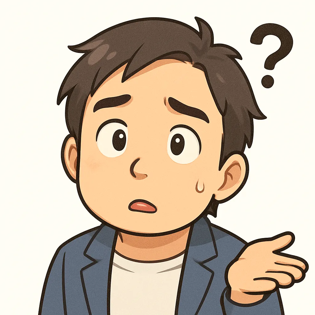 はてなおじさん（・_・?）｜はてなモチーフのおじさんは困惑気味の表情。首をかしげながら手を広げる姿がキュートな戸惑いを表現しています。参考：（・_・?）