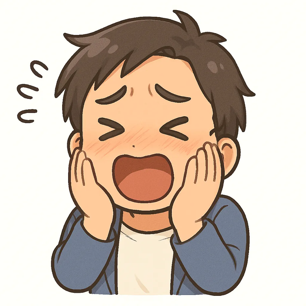 キャーおじさん（>_<）｜キャーっと叫ぶおじさんがかわいらしいモチーフ。両手をほっぺにあてて赤面する姿が意外な一面を見せてくれます。参考：（>_<）