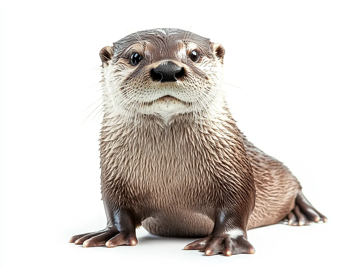 カワウソのスタジオ撮影画像｜元気なポーズとクリアな毛並みが際立ち、カワウソの好奇心旺盛な性格と親しみやすさが魅力的に表現されています。
