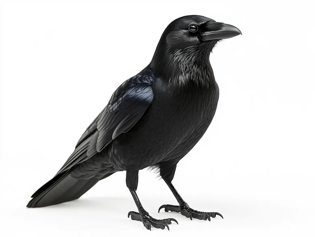 漆黒のカラスの知性　スタジオ撮影画像｜艶やかな羽と賢そうな表情が際立つカラスをモチーフにしたスタジオ撮影画像。ミステリアスな魅力と存在感が映える。