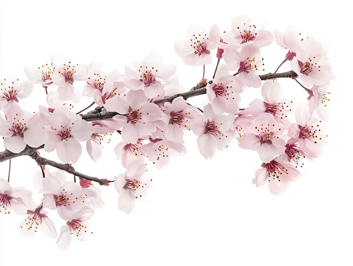桜の枝のモチーフスタジオ撮影画像｜桜の枝のモチーフスタジオ撮影画像は、花の密度と枝ぶりの美しさが際立ち、やわらかい光に包まれた繊細で優美な印象を醸し出しています。