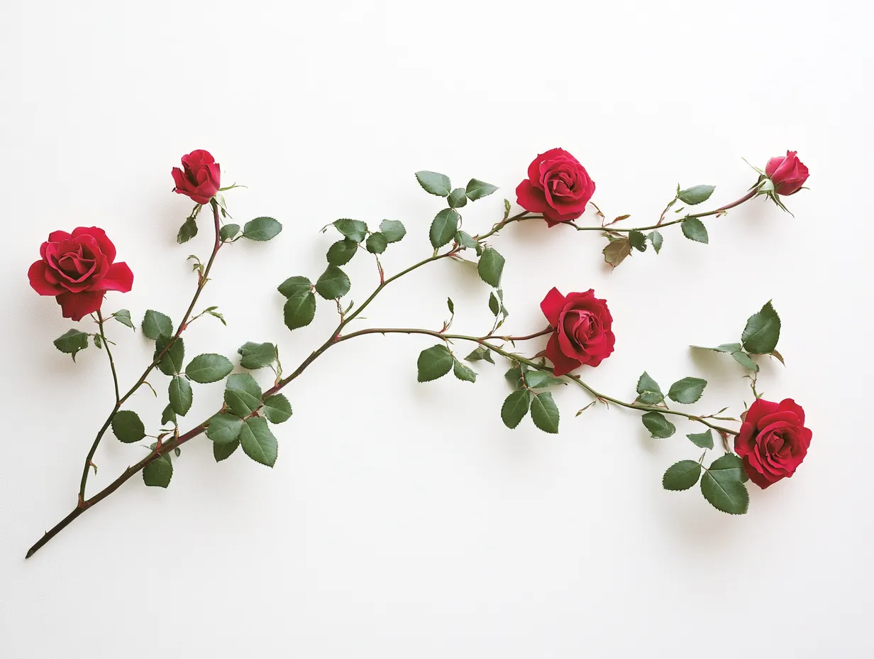 バラのモチーフスタジオ撮影画像｜バラのモチーフスタジオ撮影画像は、深紅の花と艶のある葉が高級感を生み、陰影の中に浮かび上がる美しさが際立つロマンチックな構成です。