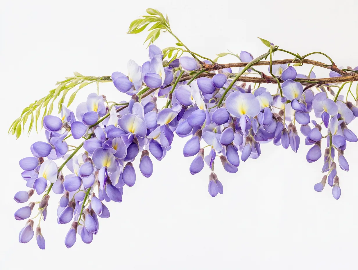 藤の花のスタジオ撮影画像｜淡い紫と黄色のグラデーションが印象的な藤の花を捉えたスタジオ撮影画像です。構図はシンプルながらも空間の抜け感があり、自然光の柔らかさが花の透明感を際立たせています。