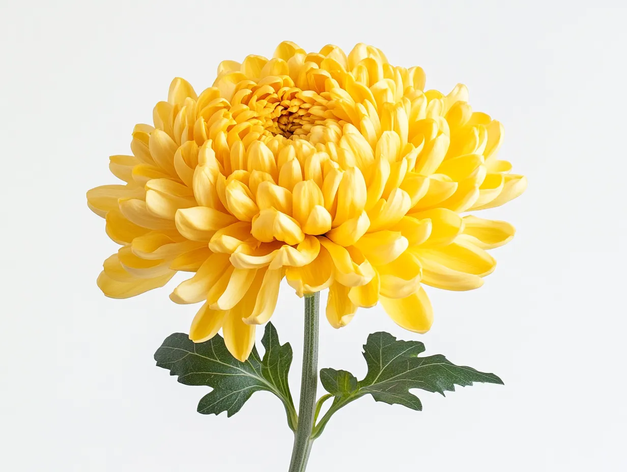 黄金色の菊の花スタジオ撮影画像｜暖かみのある黄金色の花弁が幾重にも重なった菊の花のスタジオ撮影画像。モチーフの力強さと整然とした花びらが高貴な雰囲気を醸し出す。