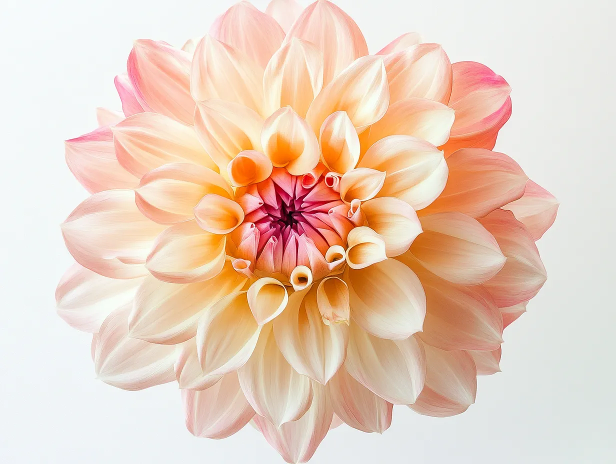 柔光に包まれたダリア花スタジオ撮影画像｜淡くやさしいトーンで撮影されたダリアの花のスタジオ撮影画像。モチーフの柔らかな立体感が温もりある幻想的な空気を作り出す。