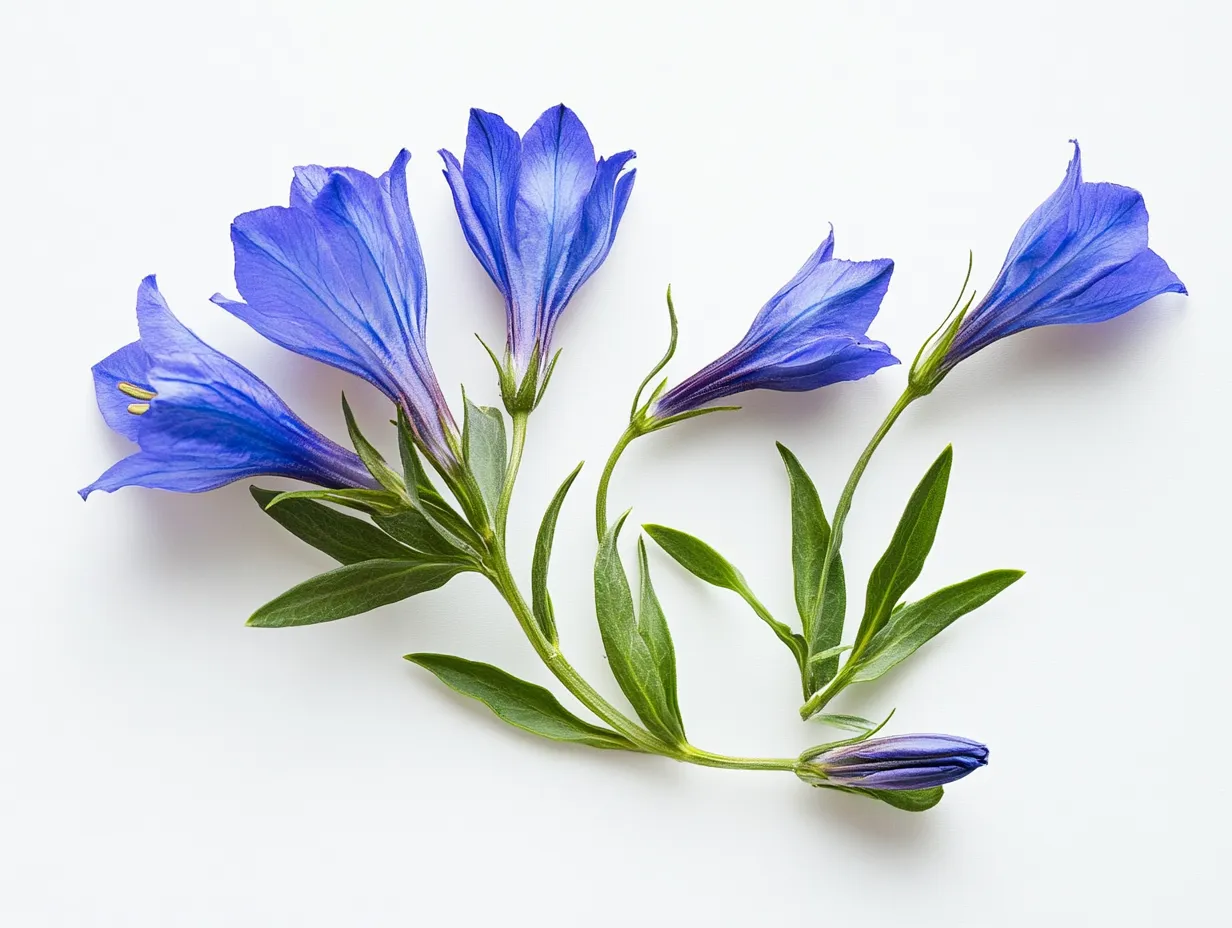群れ咲く竜胆花スタジオ撮影画像｜複数の青紫の花が揃って咲いた竜胆花のスタジオ撮影画像。モチーフの連なりが軽やかさとリズム感を演出している構成。