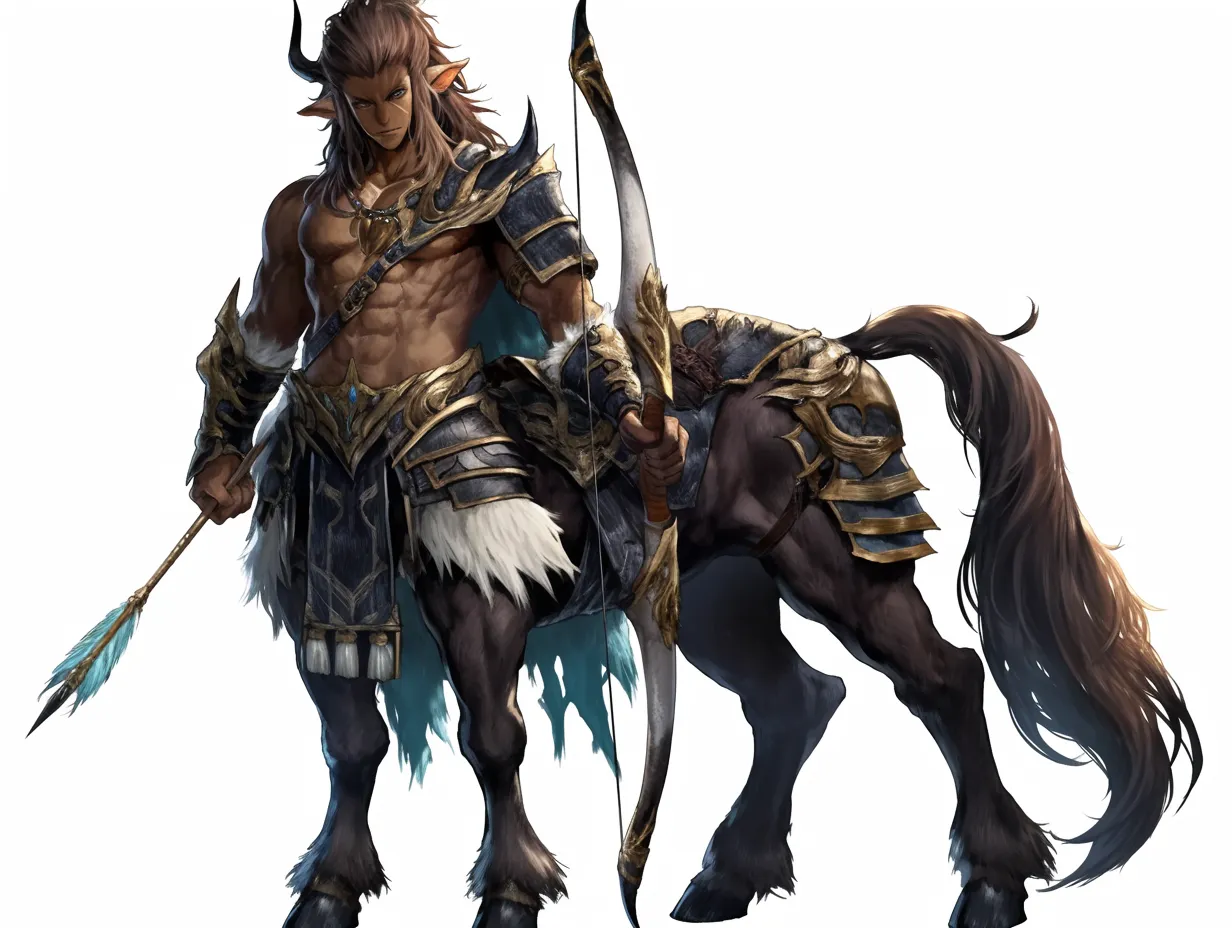 甲冑の狩人ケンタウロス｜重厚な甲冑を纏い矢を構えるケンタウロスは、古代の戦士を象徴する造形。荒々しさと知恵を併せ持ち、伝説的な狩猟者の威厳を漂わせている。