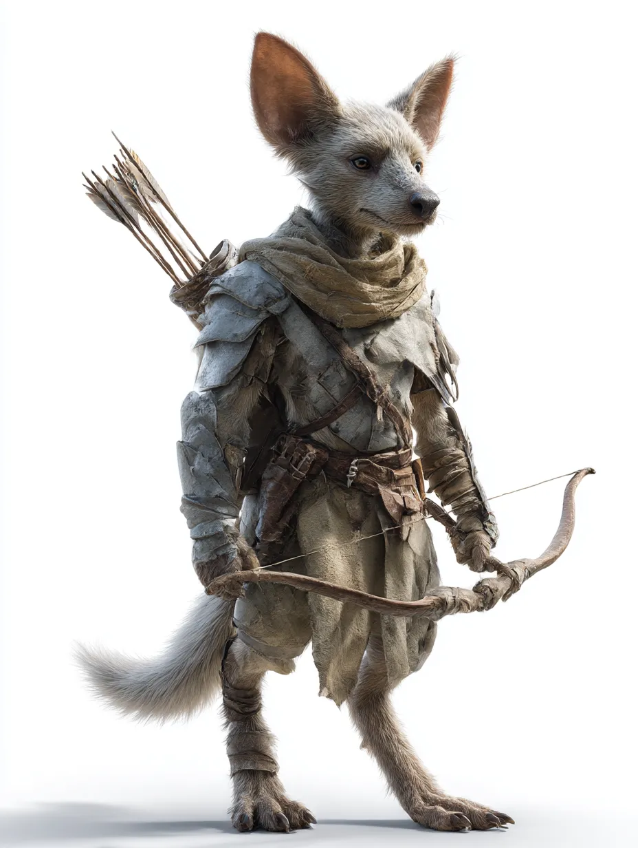 弓を携えた俊敏なコボルド｜小柄ながら鋭い眼差しと機敏な体つきが印象的。質素な装備と弓矢の造形が冒険者としての機能性を際立たせる、独自解釈のコボルド像。